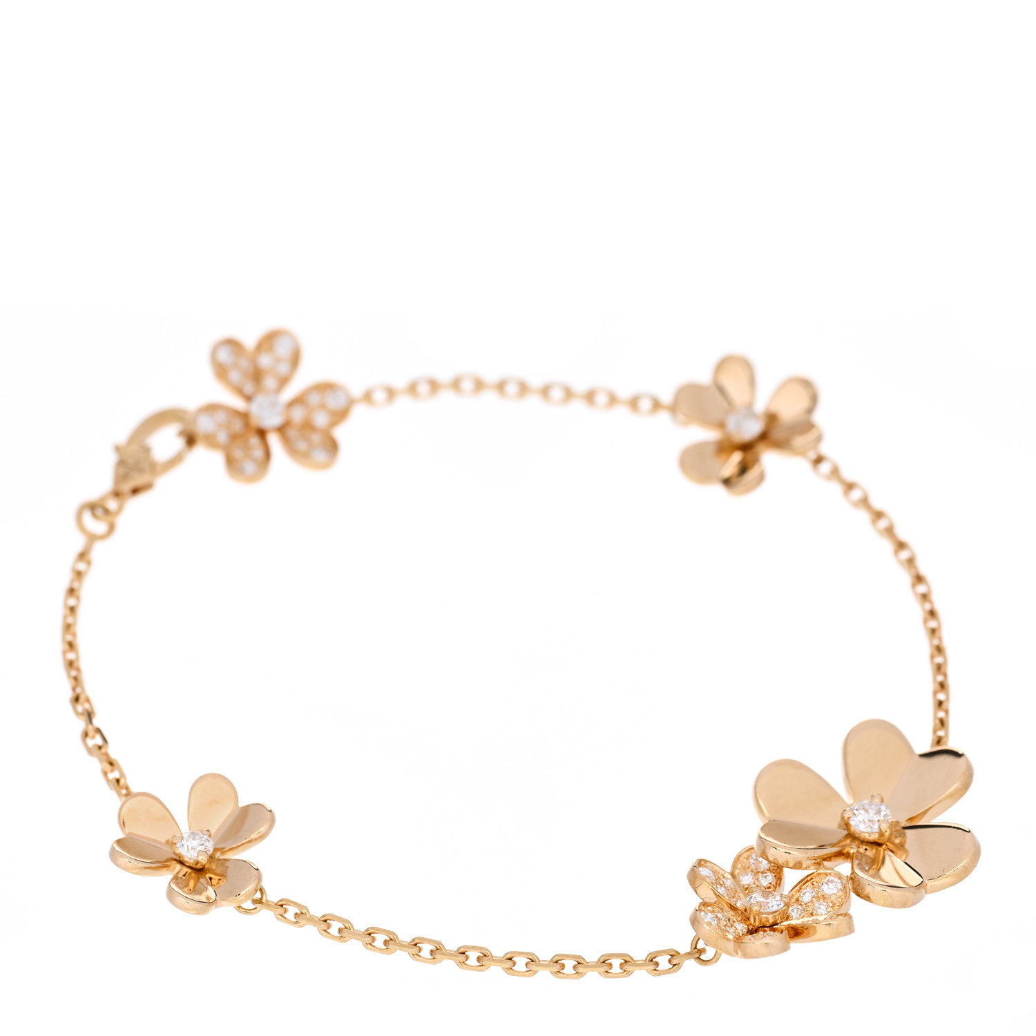 VAN CLEEF & ARPELS 18K Yellow Gold Diamond Frivole 5 Flowers Bracelet by FASHIONPHILE