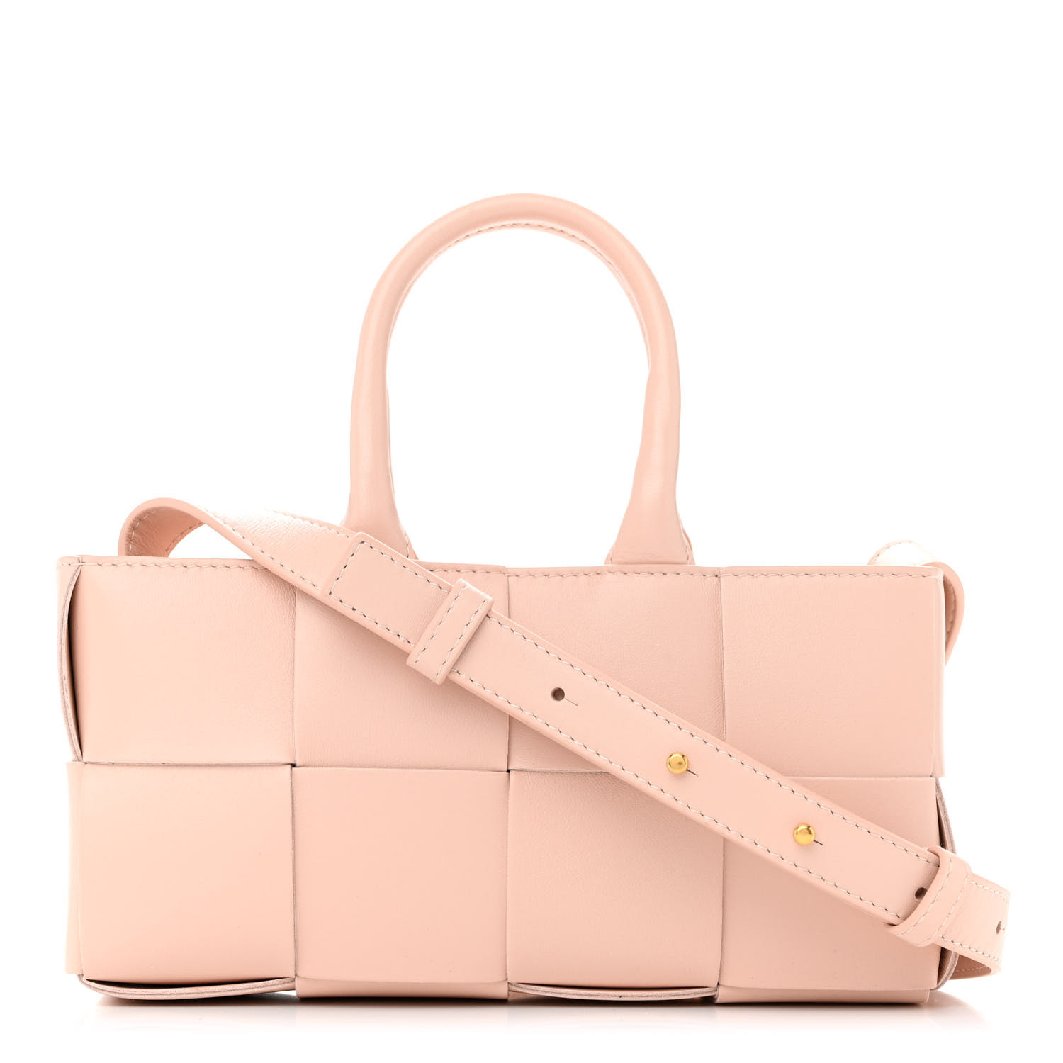 BOTTEGA VENETA Nappa Maxi Intrecciato Mini Arco East West Tote in the color Melon Washed by FASHIONPHILE