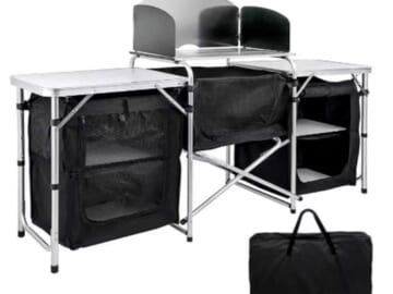 Monoprice 6-Foot Fold-Up Camping Kitchen Table w/ Windscreen & Enclosed Cupboards for $80 + free shipping