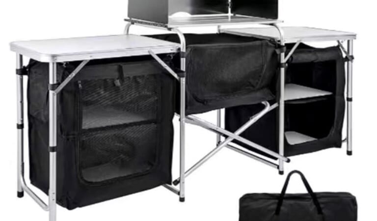 Monoprice 6-Foot Fold-Up Camping Kitchen Table w/ Windscreen & Enclosed Cupboards for $80 + free shipping