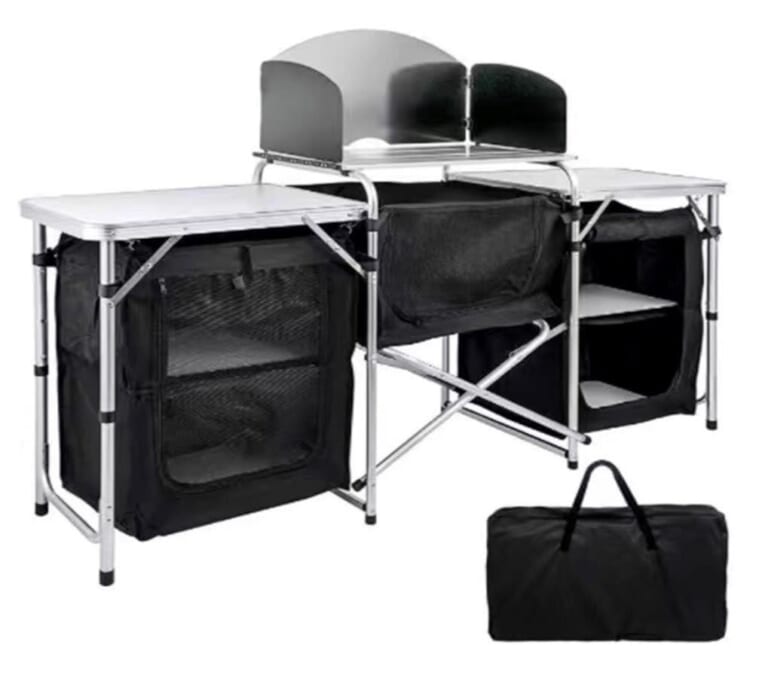 Monoprice 6-Foot Fold-Up Camping Kitchen Table w/ Windscreen & Enclosed Cupboards for $80 + free shipping