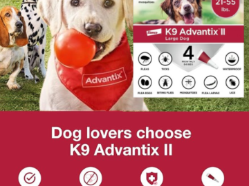 K9 Advantix 4-Pack Flea & Tick Prevention for Large Dogs 21-55 lbs as low as $30.86 Shipped Free (Reg. $64.78) – 4-Monthly Treatment –
