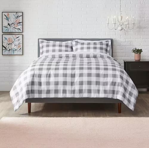 Tatefield 3-Piece Stone Gray Reversible Gingham King Comforter Set