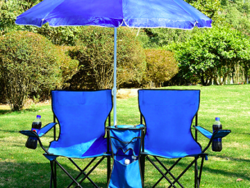 Folding Double Picnic Chair with Umbrella & Cooler Table