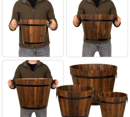 Rustic Wood Bucket Barrel Garden Planters 3-Piece Set $59.99 After Code (Reg. $100) + Free Shipping