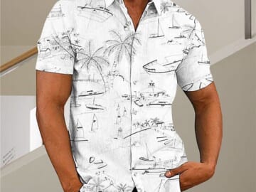Men's Coconut Tree Grahic Buttondown Shirt for $7 + $5 s&h