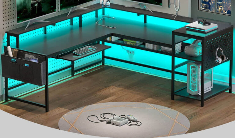 Sikaic L-Shaped Reversible LED Gaming Desk for $210 + free shipping