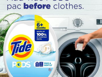 Tide 112-Count Free and Gentle Laundry Detergent Soap Pods as low as $19.15 After Coupon (Reg. $27.24) + Free Shipping – 17¢/Pod + $5 Promo Credit