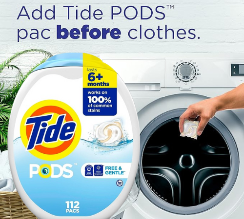 Tide 112-Count Free and Gentle Laundry Detergent Soap Pods as low as $19.15 After Coupon (Reg. $27.24) + Free Shipping – 17¢/Pod + $5 Promo Credit