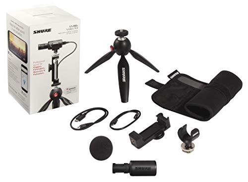 Shure Portable Videography Kit - Professional Recording Rig with MV88+ iPhone Mic, Manfrotto PIXI Tripod, Phone Clamp, Mount, AMV88-Fur Windjammer and SE215 PRO Sound Isolating Earbuds (MV88+SE215-CL)