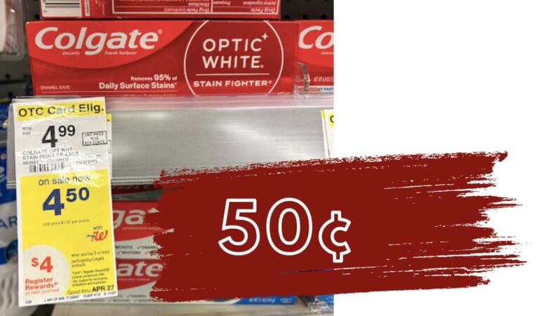 50¢ Colgate Optic White Toothpaste at Walgreens