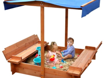 Funtok 48" x 48" Wooden Sandbox w/ UV-Resistant Canopy & Bench Seats for $129 + free shipping
