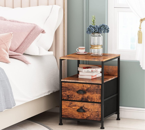 Nightstand End Table with 2 Fabric Drawers and Shelf, Set of 2 $47.37 After Code (Reg. $78.95) + Free Shipping