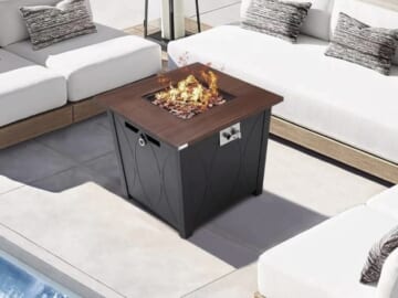 Essential Lounger 28-Inch Square Outdoor Fire Pit Table with Lid