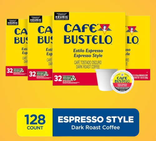 Café Bustelo 128-Count Espresso Style Dark Roast Coffee Pods as low as $45.97 After Coupon (Reg. $88) + Free Shipping – $11.49/32-Count Box or 36¢/Pod