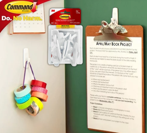 Command 20-Count Medium Utility Hooks with Adhesive Strips $6.73 (Reg. $20) – 34¢ Each